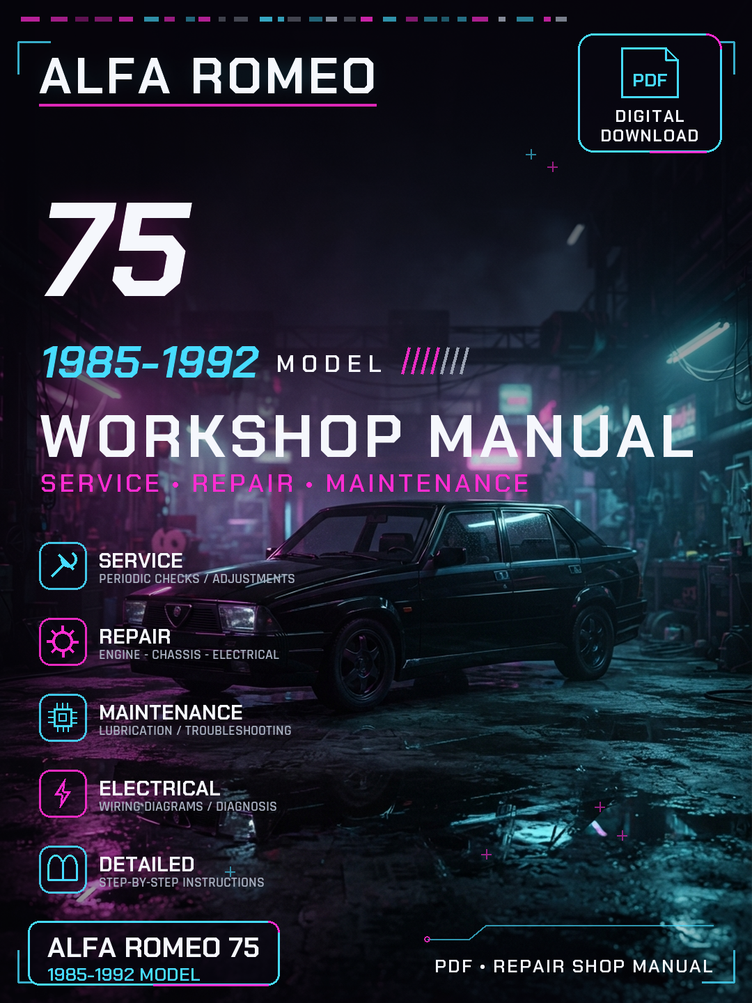 Alfa Romeo 75 1985 1986 1987 1988 1992 Workshop Repair Service Manual