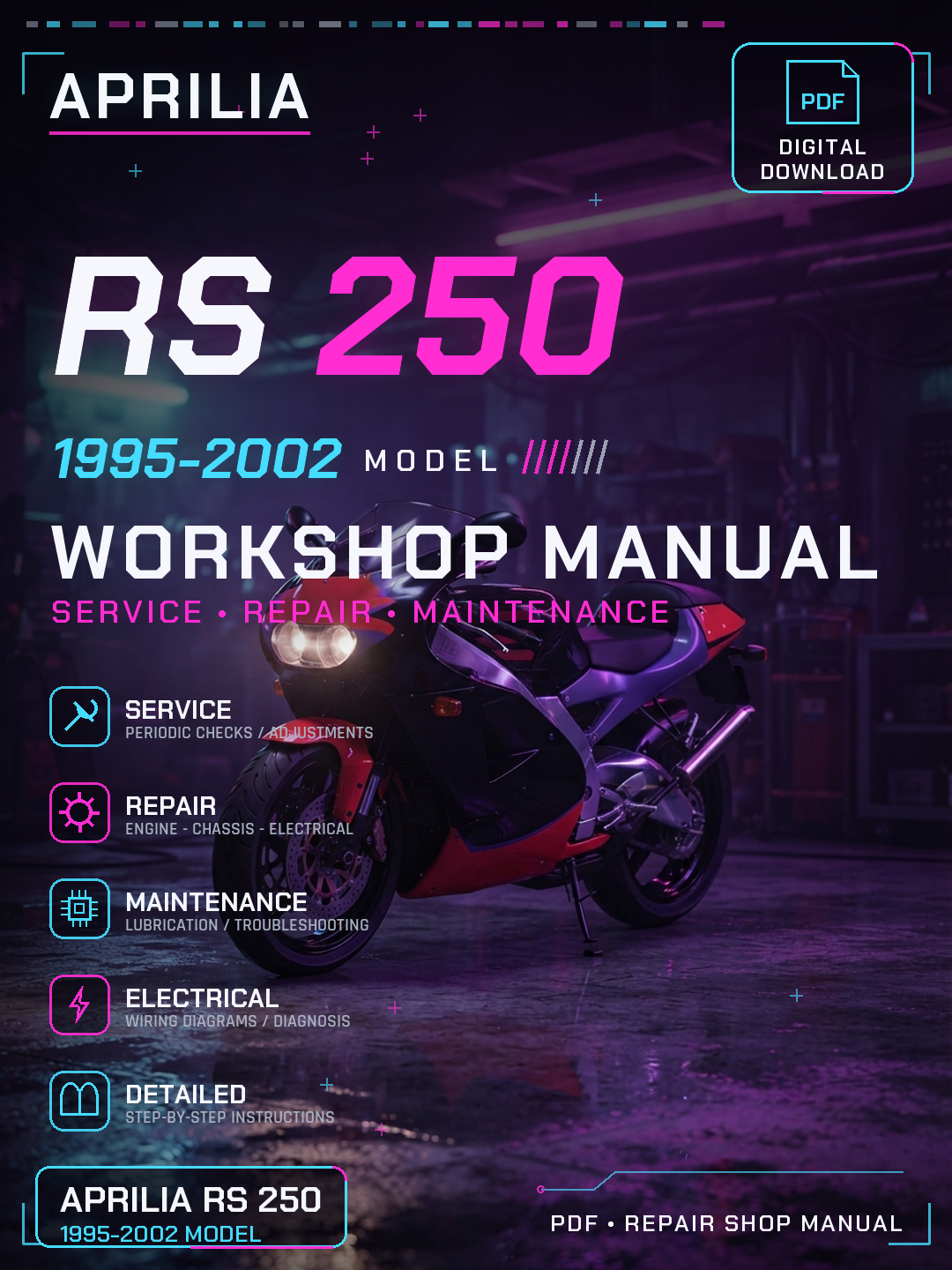 Aprilia RS 250 1995 1996 1997 1998 2002 Workshop Repair Service Manual