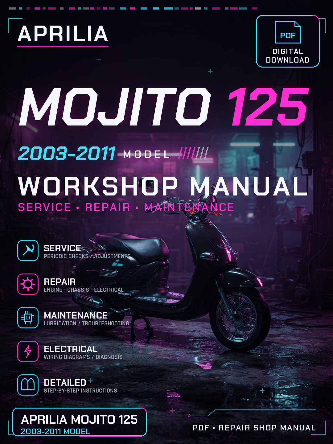 Aprilia Mojito 125 2003 2004 2005 2011 Workshop Repair Service Manual