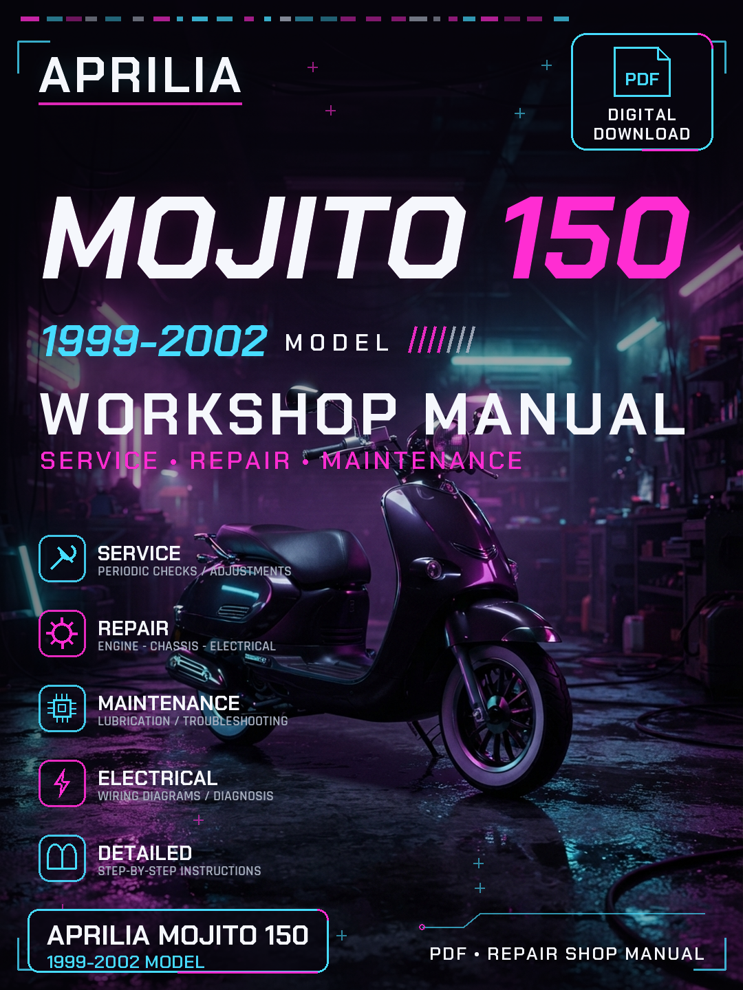 Aprilia Mojito 150 1999 2000 2001 2002 Workshop Repair Service Manual
