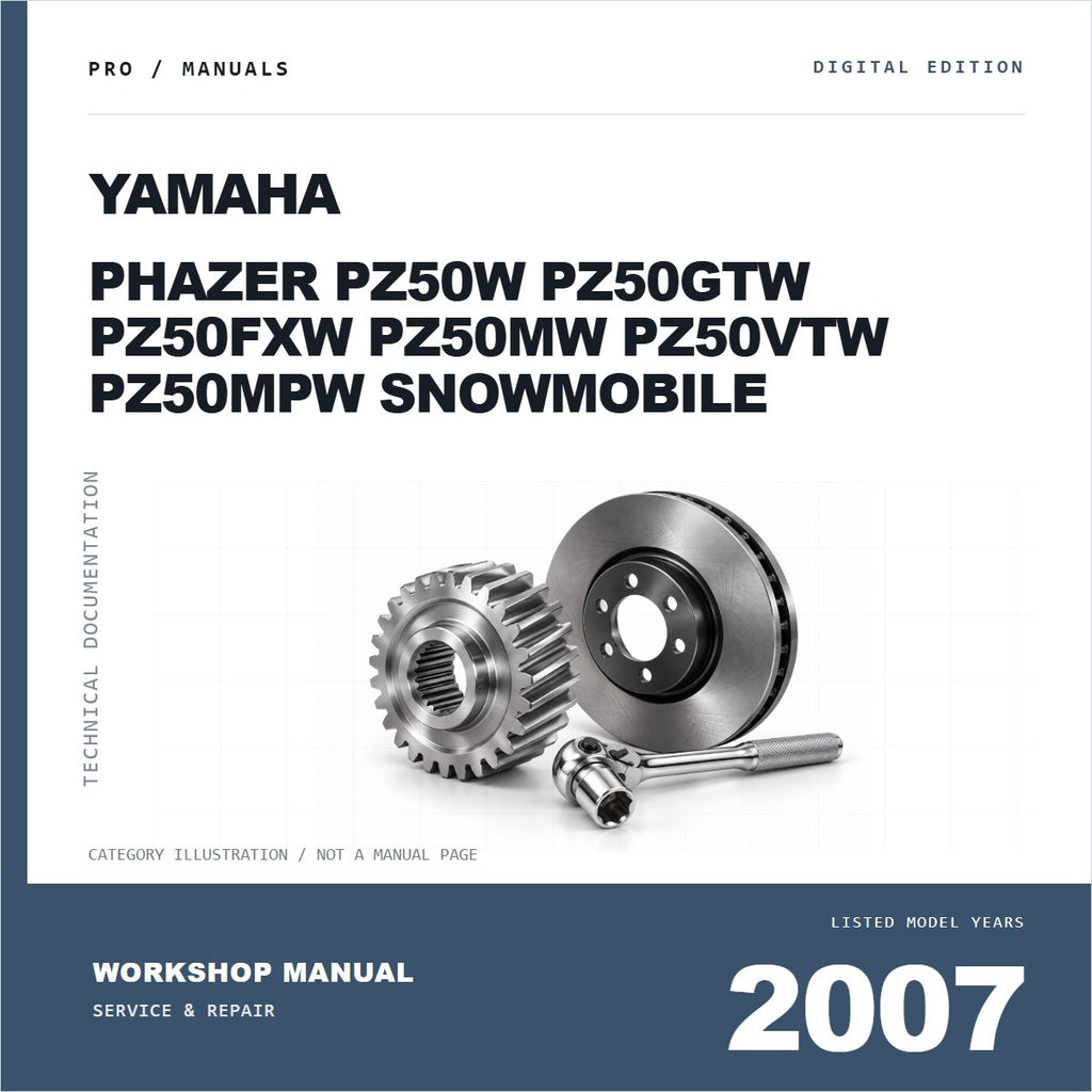 Illustrative cover for Yamaha Phazer PZ50W PZ50GTW PZ50FXW PZ50MW PZ50VTW PZ50MPW Snowmobile (2007) Workshop Service & Repair Manual. Category artwork with workshop tool; not a manual page.