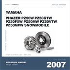 Illustrative cover for Yamaha Phazer PZ50W PZ50GTW PZ50FXW PZ50MW PZ50VTW PZ50MPW Snowmobile (2007) Workshop Service & Repair Manual. Category artwork with workshop tool; not a manual page.