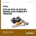 Illustrative cover for Still R70-16 R70-18 R70-20 Diesel/lpg Forklift Trucks Workshop Service & Repair Manual. Category artwork with workshop tool; not a manual page.