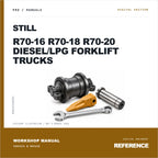 Illustrative cover for Still R70-16 R70-18 R70-20 Diesel/lpg Forklift Trucks Workshop Service & Repair Manual. Category artwork with workshop tool; not a manual page.