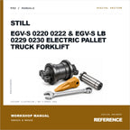 Illustrative cover for Still EGV-S 0220 0222 & EGV-S LB 0229 0230 Electric Pallet Truck Forklift Workshop Service & Repair Manual. Category artwork with workshop tool; not a manual page.