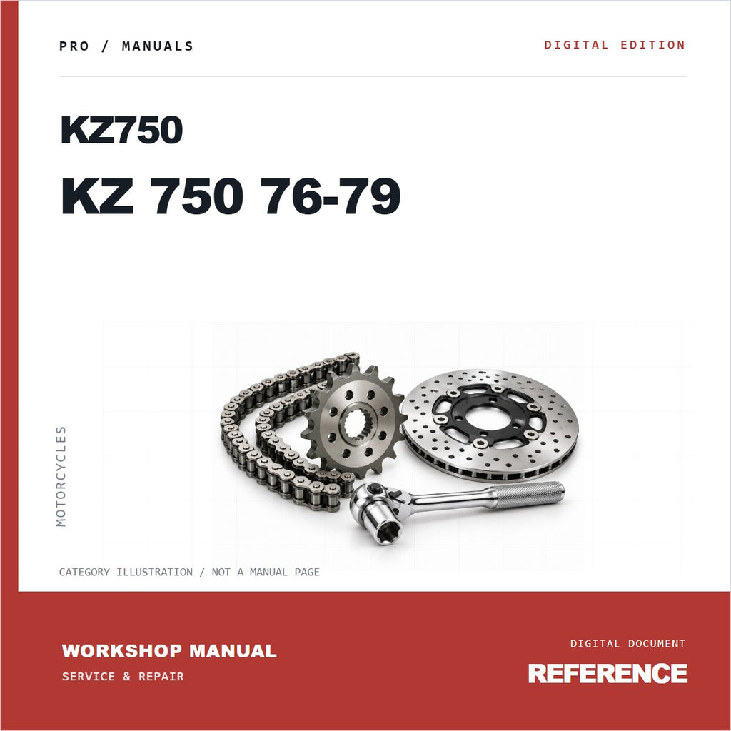 Illustrative cover for KZ750 KZ 750 76-79 Workshop Service & Repair Manual. Category artwork with workshop tool; not a manual page.