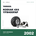Illustrative cover for Yamaha Kodiak 4X4 YFM400FAP (2002) Parts Catalog. Category artwork with workshop tool; not a manual page.