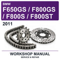 2011 BMW F650GS / F800GS / F800S / F800ST Workshop Service & Repair Manual