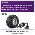 2007 Honda TRX400FA Fourtrax Rancher AT TRX400FGA Fourtrax Rancher AT Gpscape ATV Workshop Service & Repair Manual