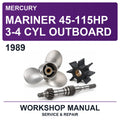 1989 Mercury Mariner 45-115HP 3-4 Cyl Outboard Workshop Service & Repair Manual