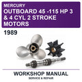 1989 Mercury Outboard 45 -115 HP 3 & 4 Cyl 2 Stroke Motors Workshop Service & Repair Manual