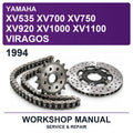 1994 Yamaha XV535 XV700 XV750 XV920 XV1000 XV1100 Viragos Workshop Service & Repair Manual