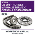 2006 Honda CB 600 F Hornet Manuale Servizio Officina CB600 CB600F Workshop Service & Repair Manual
