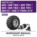 2006 Arctic Cat 400 / 400 TBX / 400 TRV / 500 / 500 TBX / 500 TRV / 650 H1 / 650 V-Twin ATV Workshop Service & Repair Manual