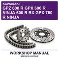 Kawasaki GPZ 600 R GPX 600 R Ninja 600 R RX GPX 750 R Ninja Workshop Service & Repair Manual