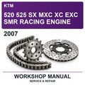2007 KTM 520 525 SX MXC XC EXC SMR Racing Engine Workshop Service & Repair Manual