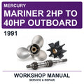 1991 Mercury Mariner 2HP To 40HP Outboard Workshop Service & Repair Manual