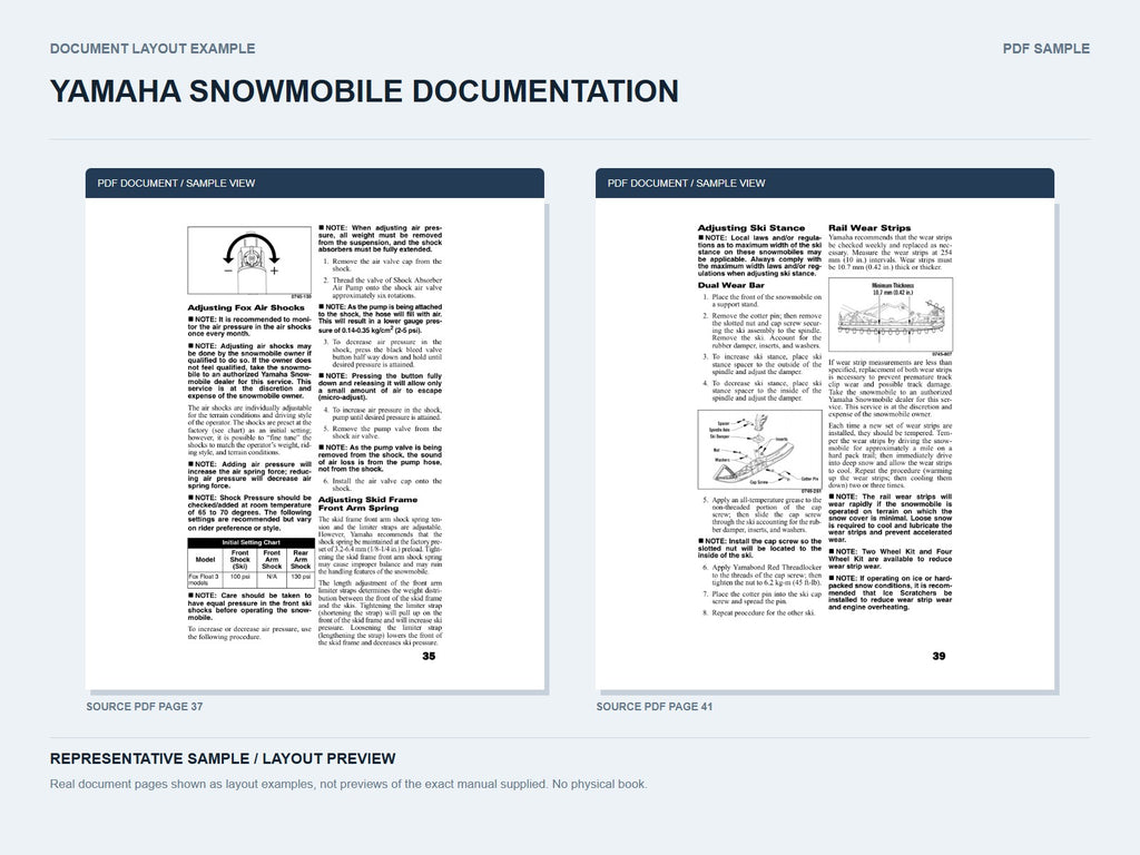 Genuine PDF page excerpts shown as representative document layout samples, not previews of the exact manual supplied.