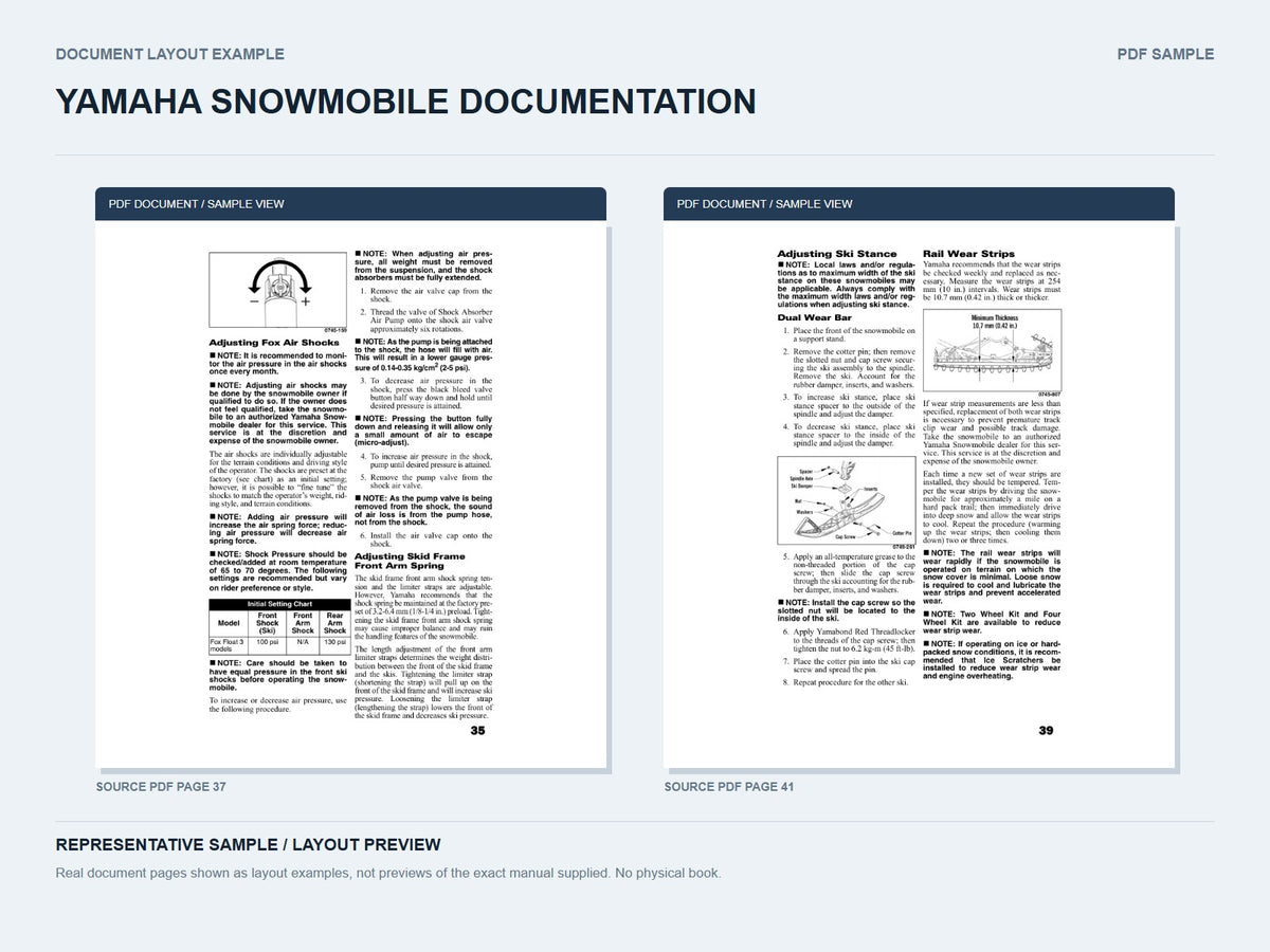 Genuine PDF page excerpts shown as representative document layout samples, not previews of the exact manual supplied.