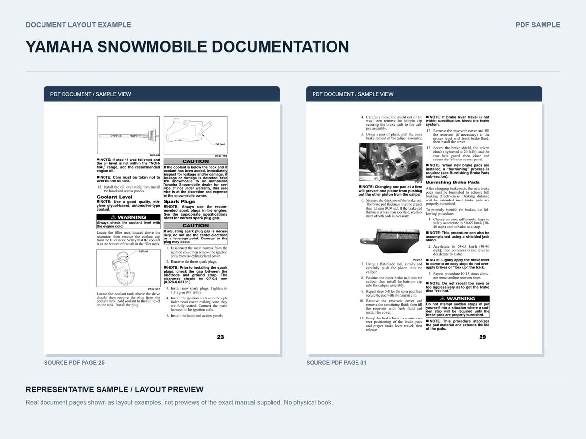 Genuine PDF page excerpts shown as representative document layout samples, not previews of the exact manual supplied.